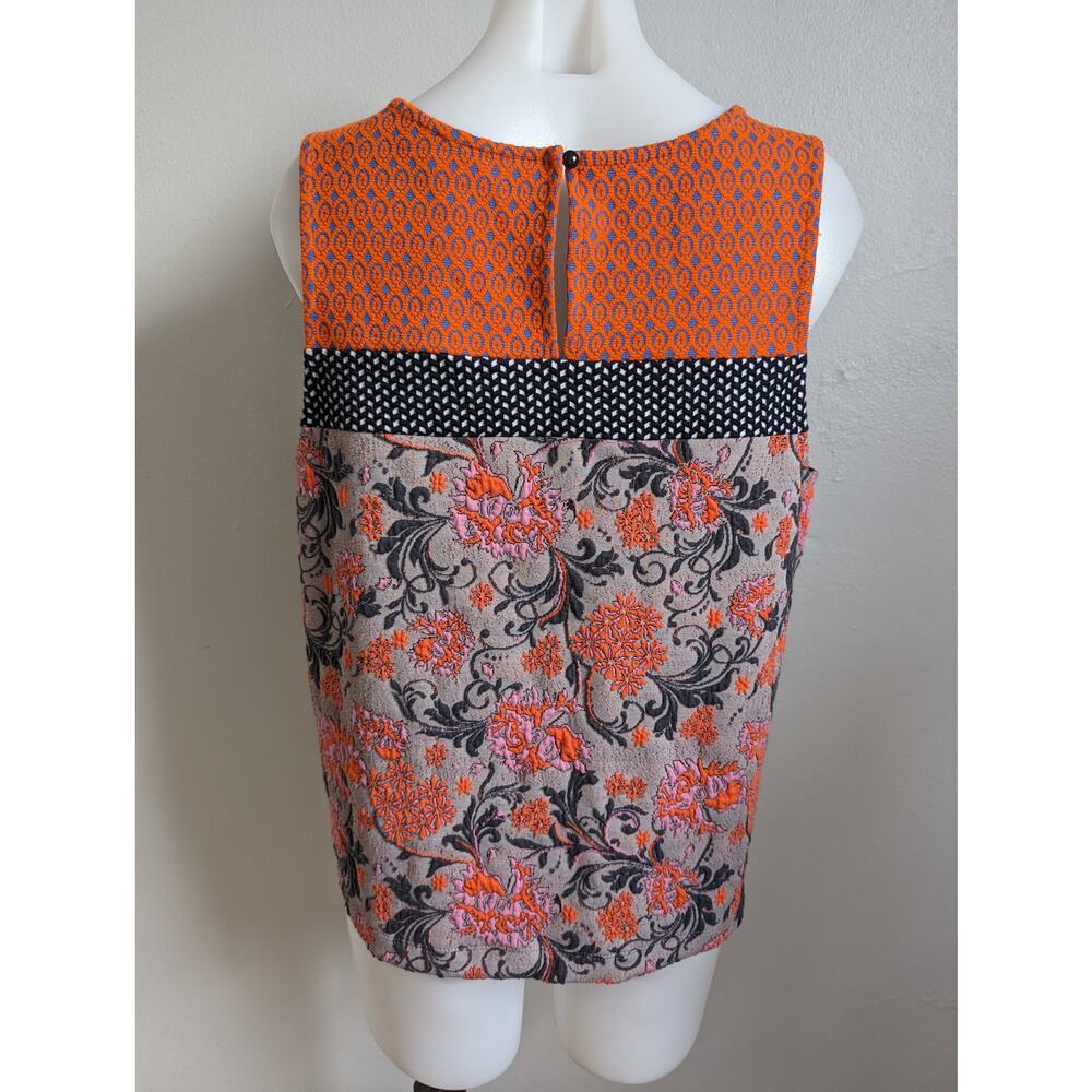 Meadow Rue by Anthropologie Large Poppy Jacquard Tank Orange Black Sleeveless - Picture 10 of 16
